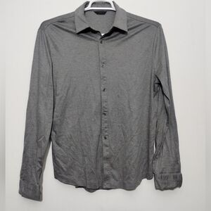 Saks Fifth Avenue Knit Men's Long-Sleeve Gray Button-Up Shirt Academia Preppy